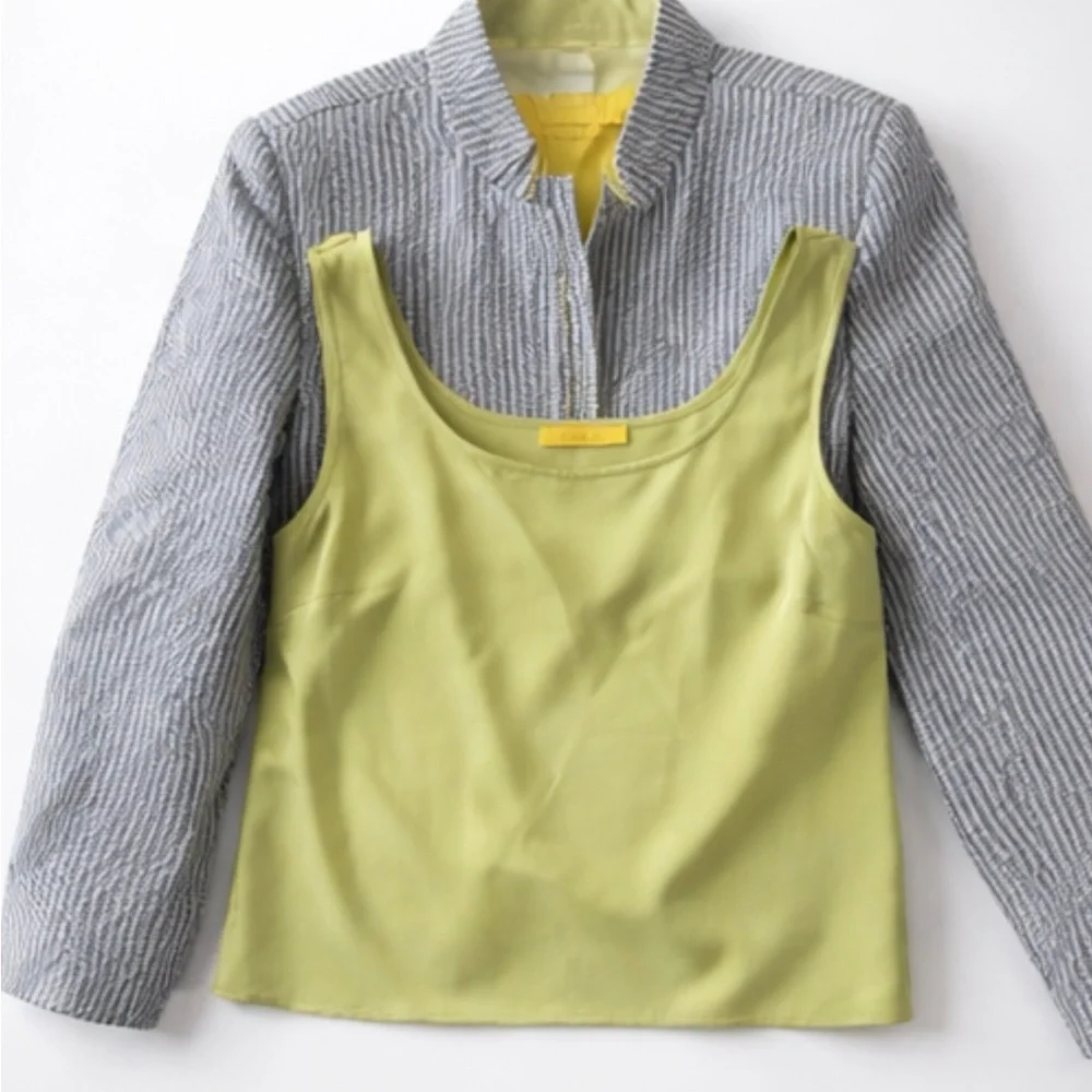 Vintage‎ Flores & Flores Seersucker Blazer + Satin Tank Set Green XS/S USA